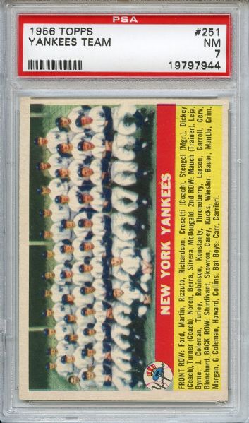 1956 Topps 251 New York Yankees Team PSA NM 7