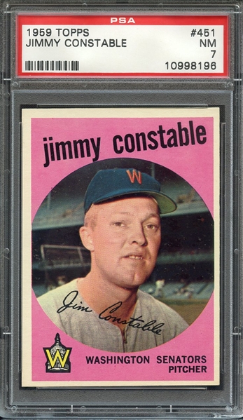 1959 TOPPS 451 JIMMY CONSTABLE PSA NM 7