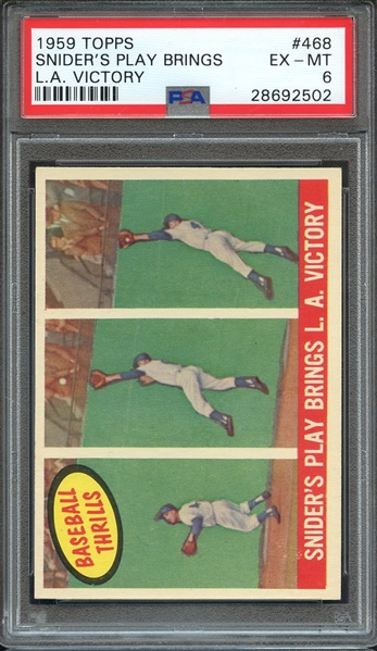 1959 TOPPS 468 SNIDER'S PLAY BRINGS L.A. VICTORY PSA EX-MT 6