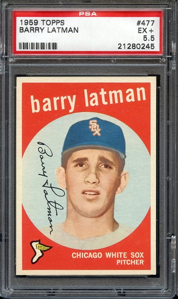 1959 TOPPS 477 BARRY LATMAN PSA EX+ 5.5