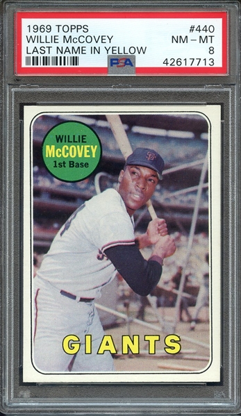 1969 TOPPS 440 WILLIE McCOVEY LAST NAME IN YELLOW PSA NM-MT 8
