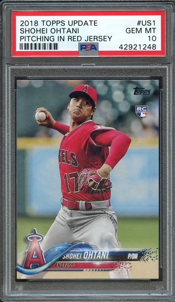 2018 TOPPS UPDATE US1 SHOHEI OHTANI PITCHING IN RED JERSEY PSA GEM MT 10