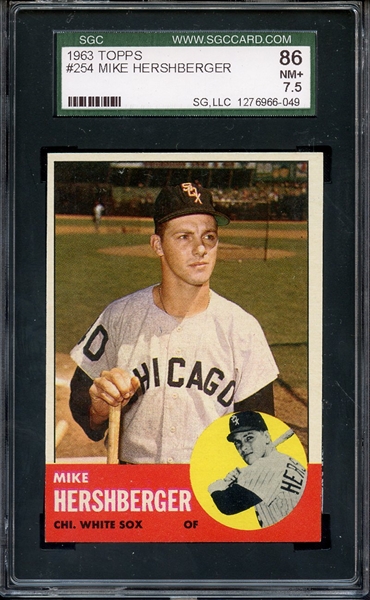 1963 TOPPS 254 MIKE HERSHBERGER SGC NM+ 86 / 7.5