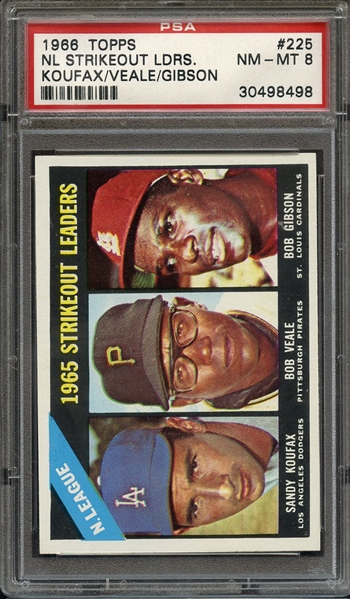 1966 TOPPS 225 NL STRIKEOUT LDRS. KOUFAX/VEALE/GIBSON PSA NM-MT 8